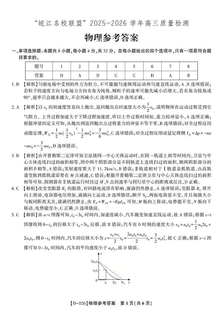 物理答案·2025年12月皖江名校高三联考第1页