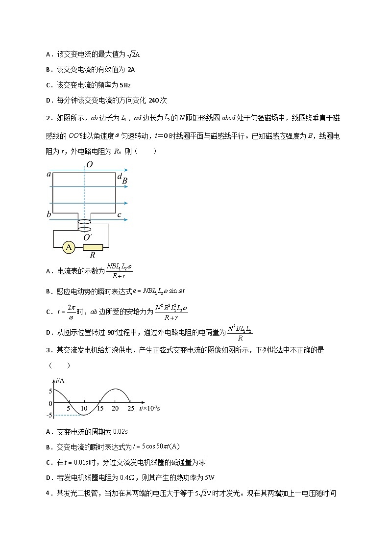 （人教版）选择性必修二高二物理上册期末复习训练专题11交变电流规律的应用（原卷版）第3页