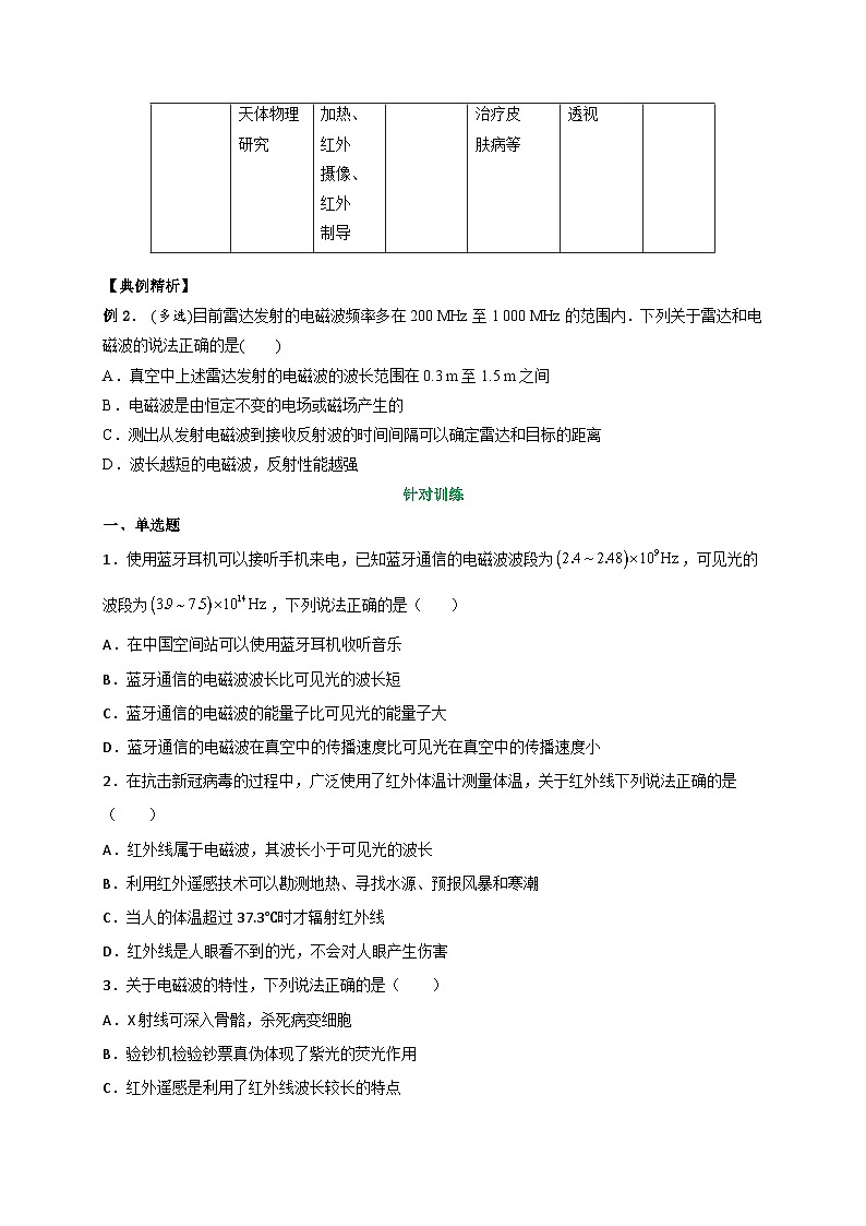（人教版）选择性必修第二册高二物理同步讲义4.4电磁波谱（原卷版）第3页