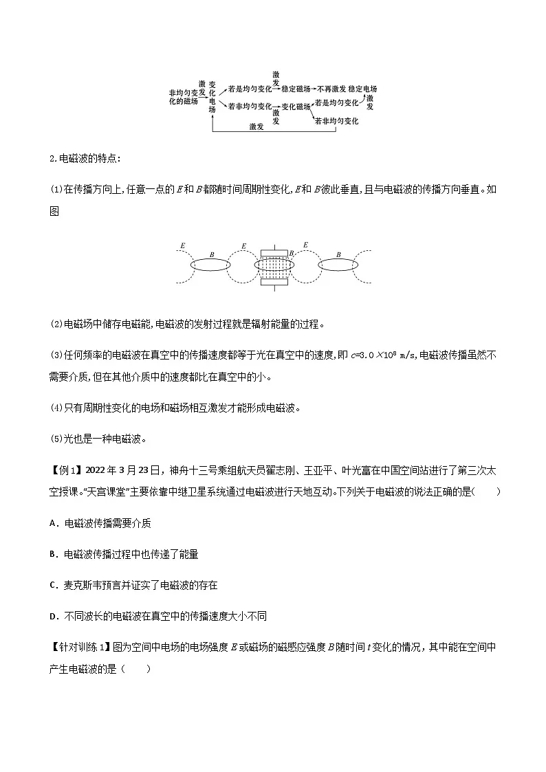 （人教版）必修第三册高二物理同步导学案13.4 电磁波的发现及应用（原卷版）第3页