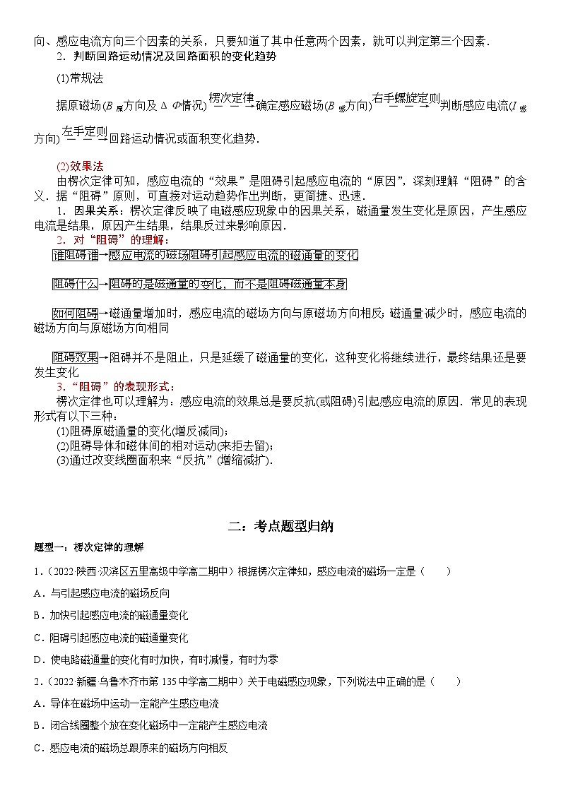 （人教版）选择性必修第二册高二物理同步考点突破精讲精练2.1 楞次定律（含答案解析）第3页