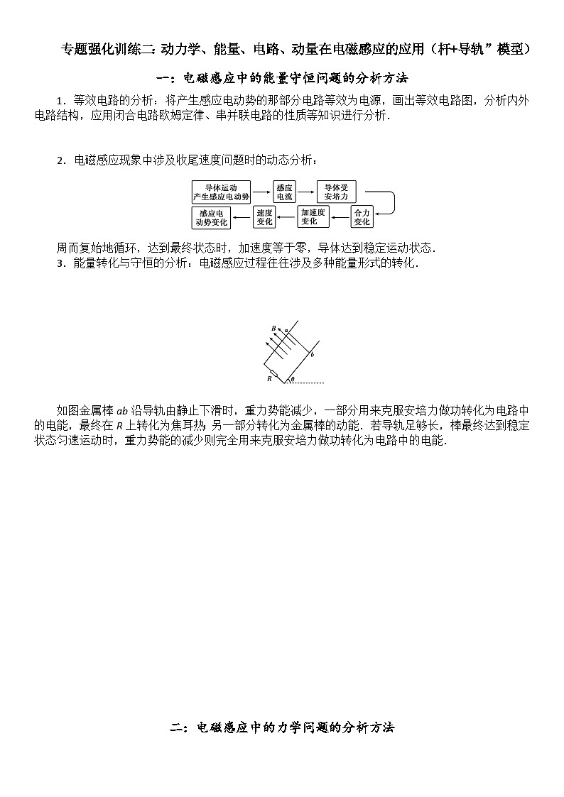 （人教版）选择性必修第二册高二物理期末复习专题强化训练二 动力学、能量、电路、动量在电磁感应的应用（含答案解析）第1页
