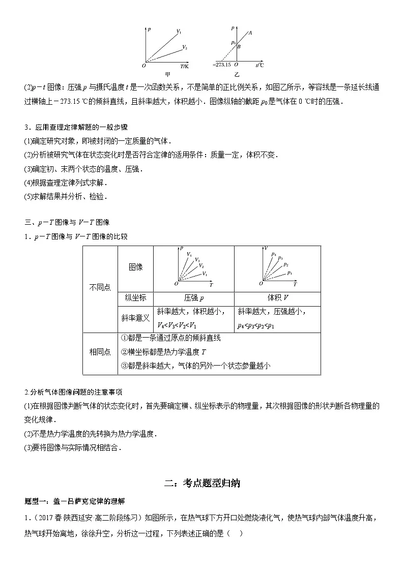 （人教版）选择性必修第三册高二物理同步考点突破精讲精练2.3.1 气体的等压变化和等容变化（含答案解析）第3页