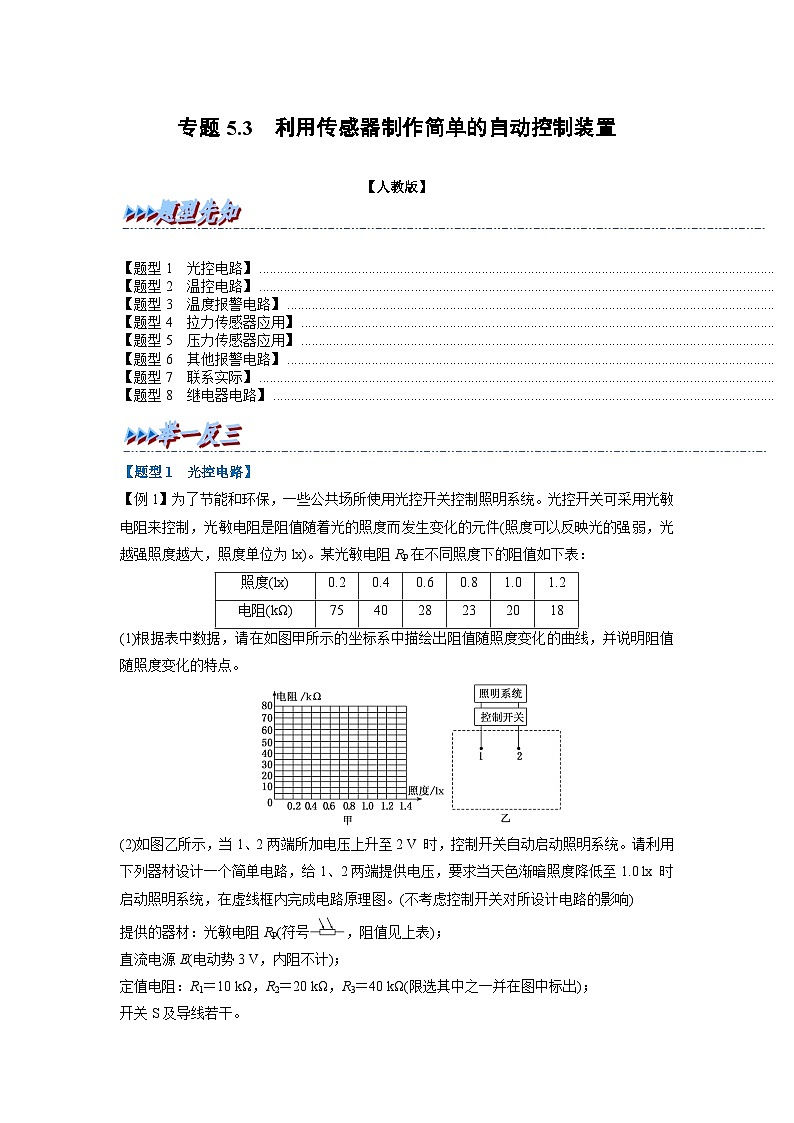 （人教版）选择性必修第二册高二物理同步考点讲与练专题5.3 利用传感器制作简单的自动控制装置（原卷版）第1页
