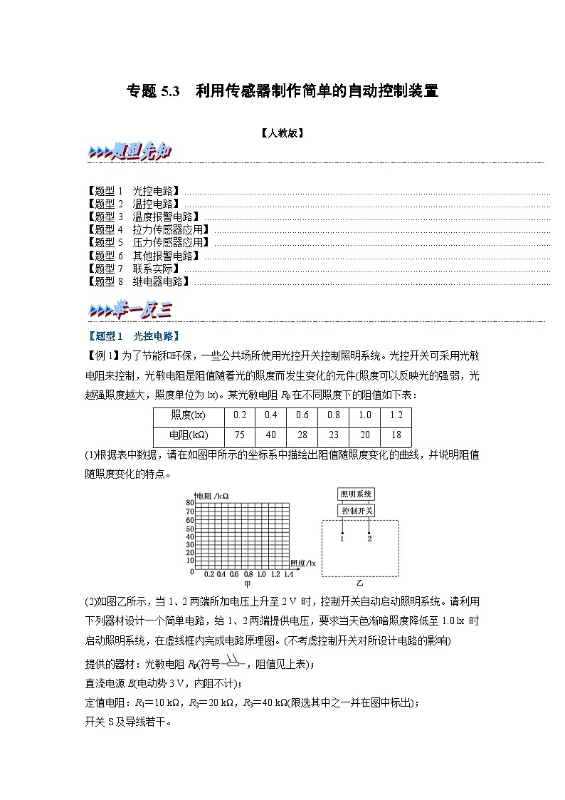 （人教版）选择性必修第二册高二物理同步考点讲与练专题5.3 利用传感器制作简单的自动控制装置（解析版）第1页