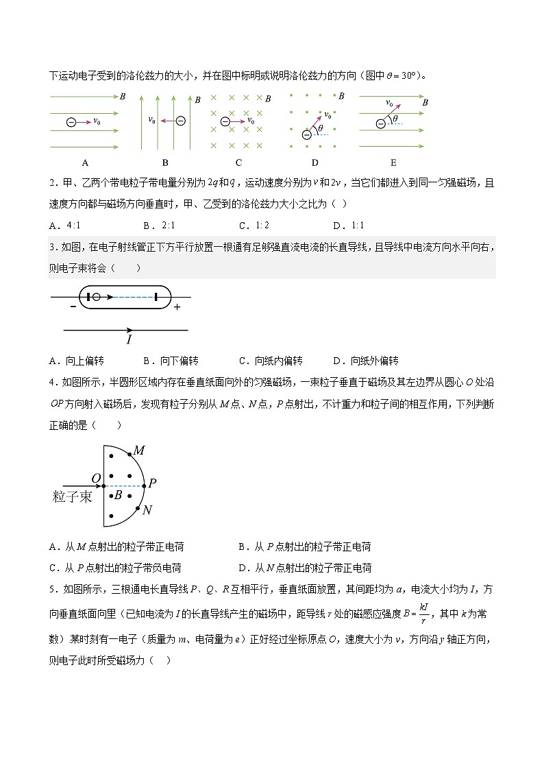 （人教版）选择性必修第二册高二物理同步课后对点巩固练习1.2磁场对运动电荷的作用力（原卷版）第2页