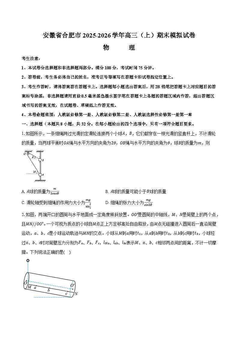 安徽省合肥市2025-2026学年高三（上）期末模拟物理试卷第1页