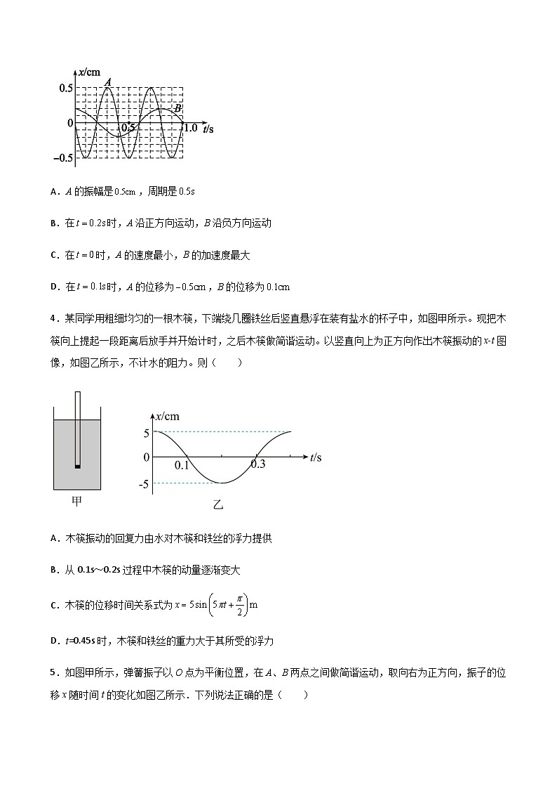 （人教版）高二物理上学期期末复习训练专题07 机械振动（知识梳理+专题过关）（原卷版）第3页