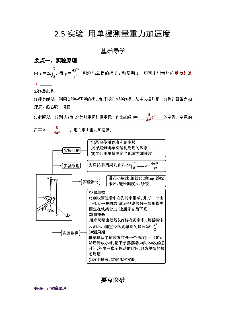 （人教版）选择性必修第一册高二物理同步学案2.5 实验：用单摆测量重力加速度（原卷版）第1页