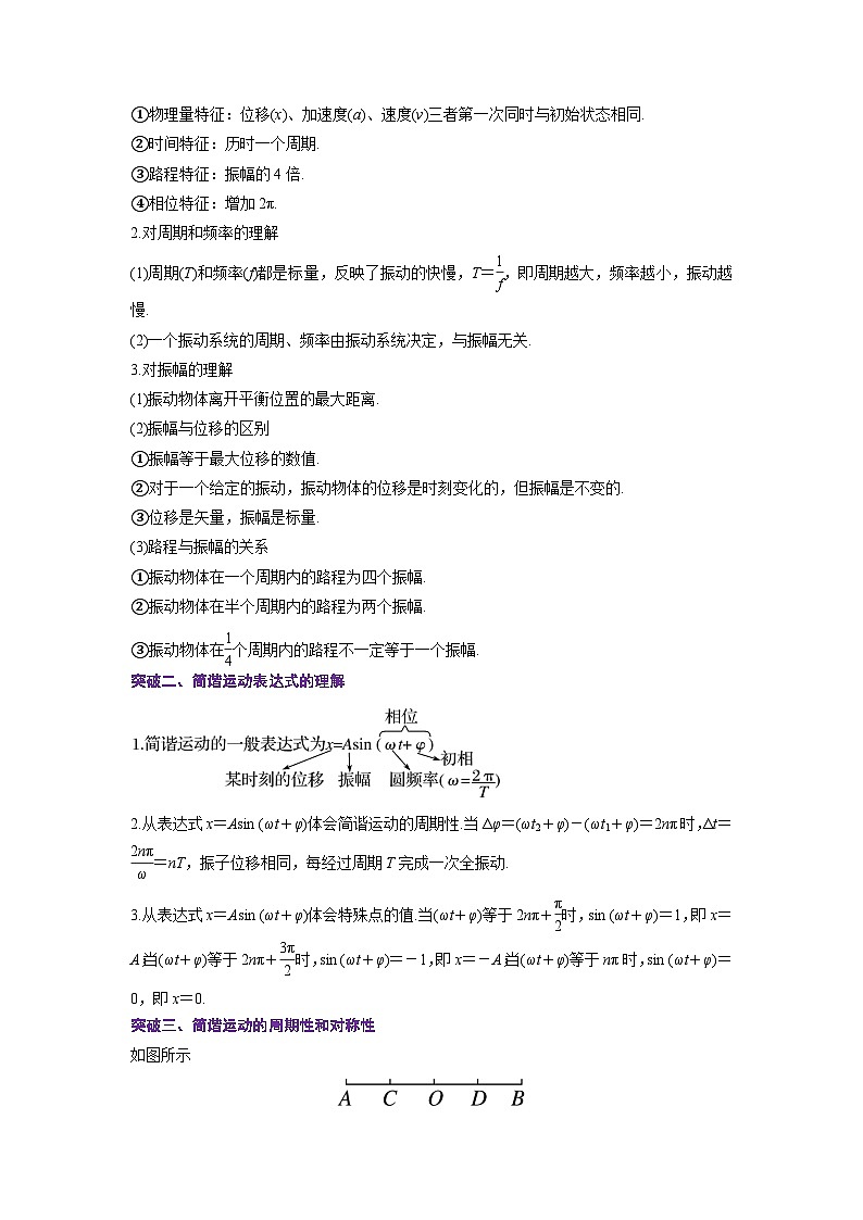 （人教版）选择性必修第一册高二物理同步学案2.2 简谐运动的描述（原卷版）第2页