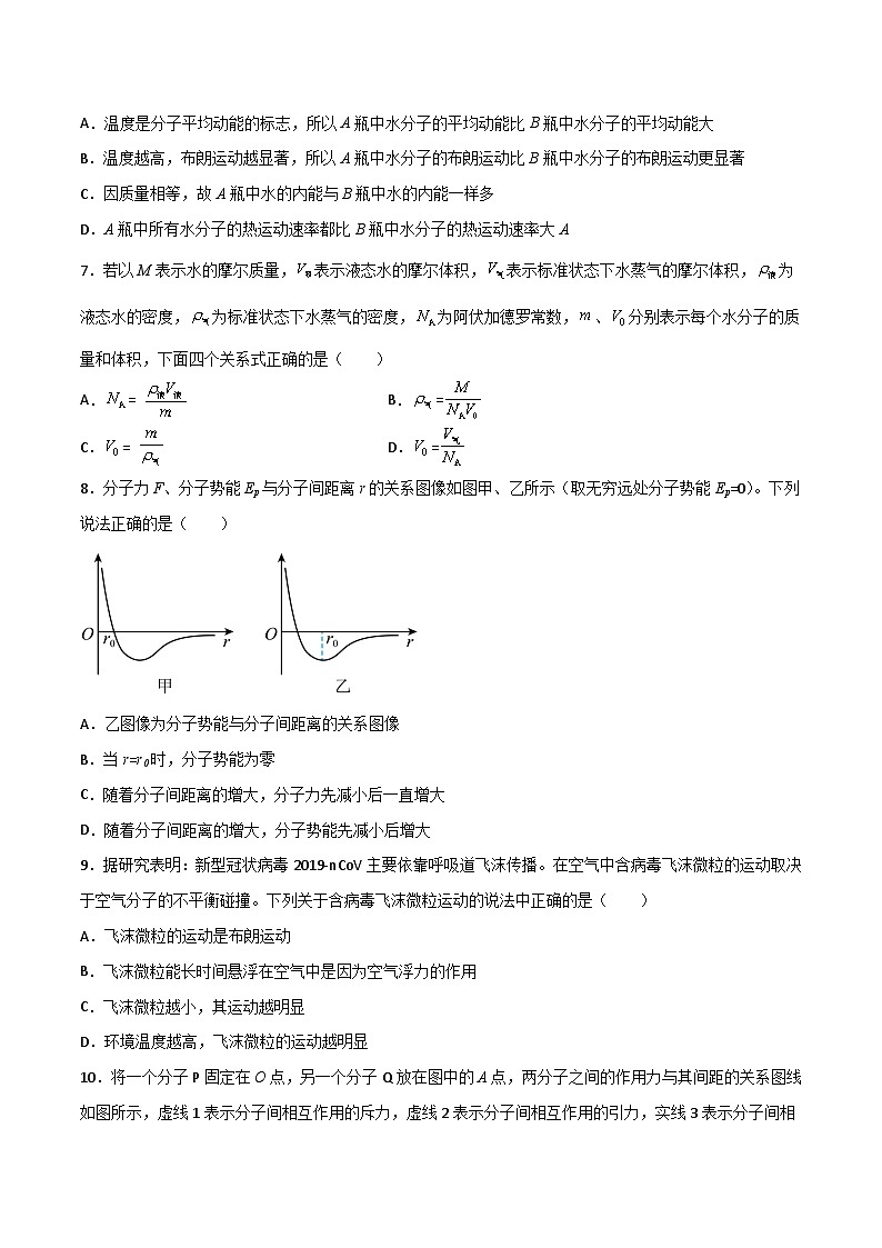 （人教版）选择性必修第三册高二物理第一章 分子动理论单元检测卷（原卷版）第3页