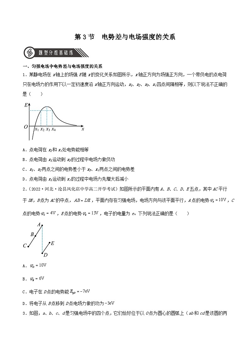（人教版）必修第三册高二物理同步精练10.3 电势差与电场强度的关系（分层练习）（原卷版）第1页