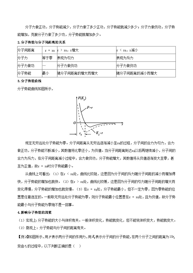 （人教版）选择性必修第三册高二物理同步导学案1.4 分子动能和分子势能（原卷版）第2页