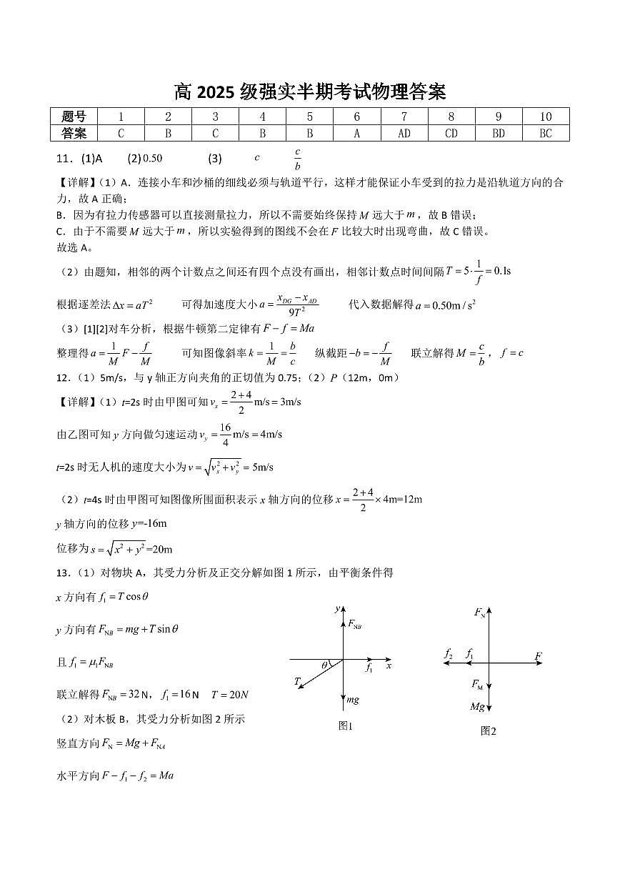 四川省射洪中学校2025-2026学年高一上学期12月期中考试（强实班）物理答案（PDF版）第1页