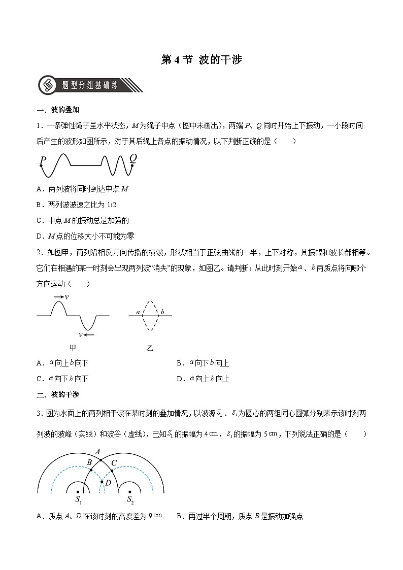 （人教版）选择性必修第一册高二物理同步分层练习3.4 波的干涉（原卷版）第1页