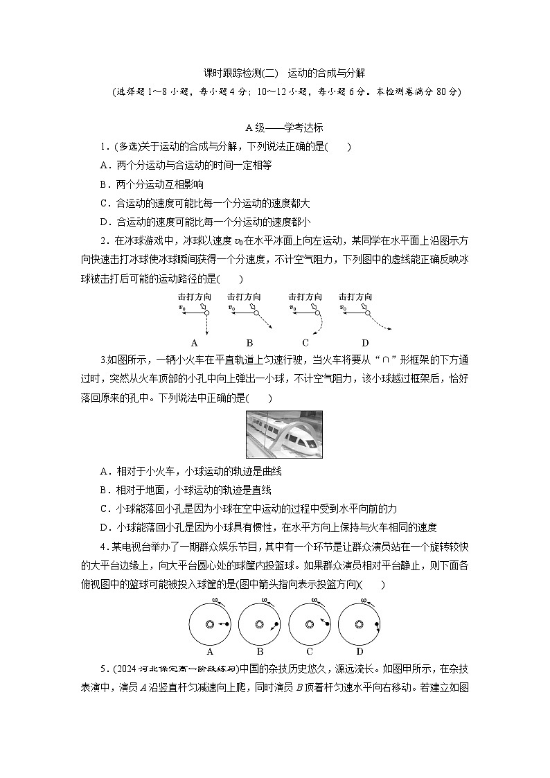 高一物理（人教版必修二）试题课时跟踪检测（2）运动的合成与分解（Word版附解析）第1页
