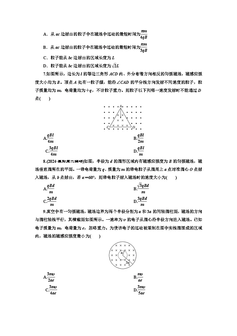 高二物理（人教版选择性必修二）试题课时跟踪检测（6）带电粒子在有界匀强磁场中的运动（Word版附解析）第3页