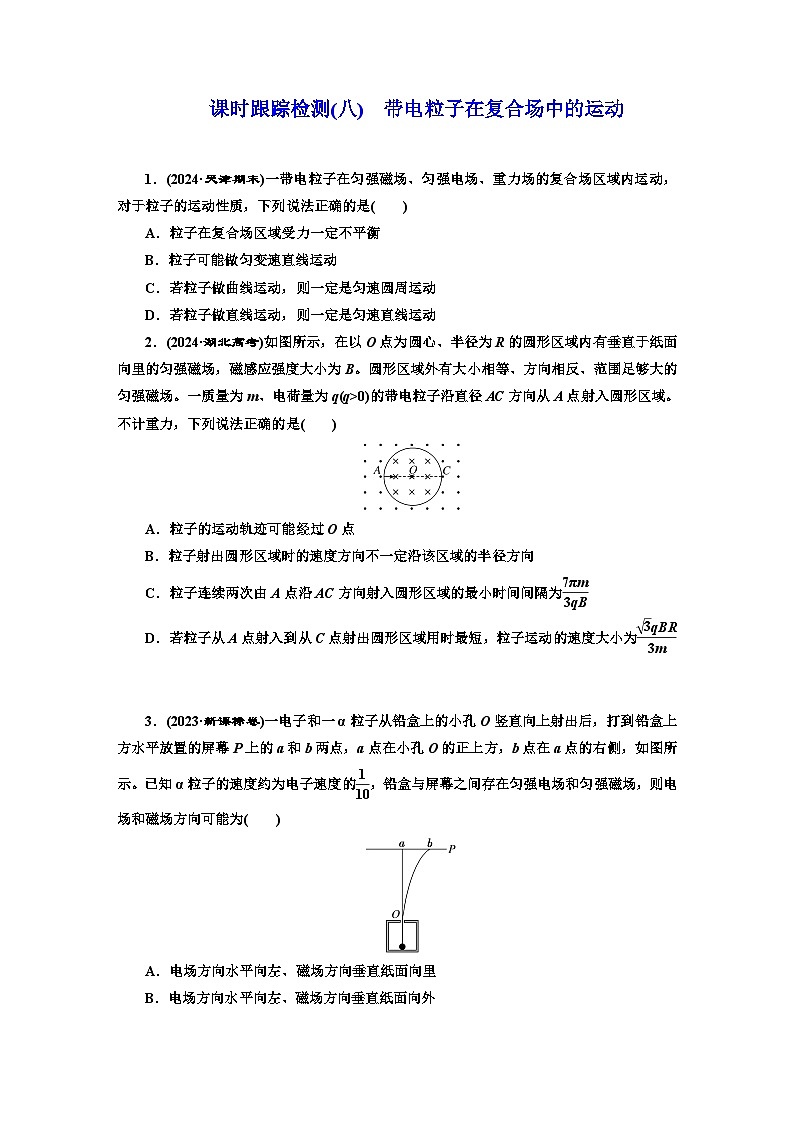 高二物理（人教版选择性必修二）试题课时跟踪检测（8）带电粒子在复合场中的运动（Word版附解析）第1页