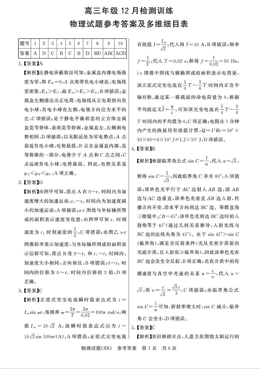 2026届T8联考高三12月检测物理答案第1页