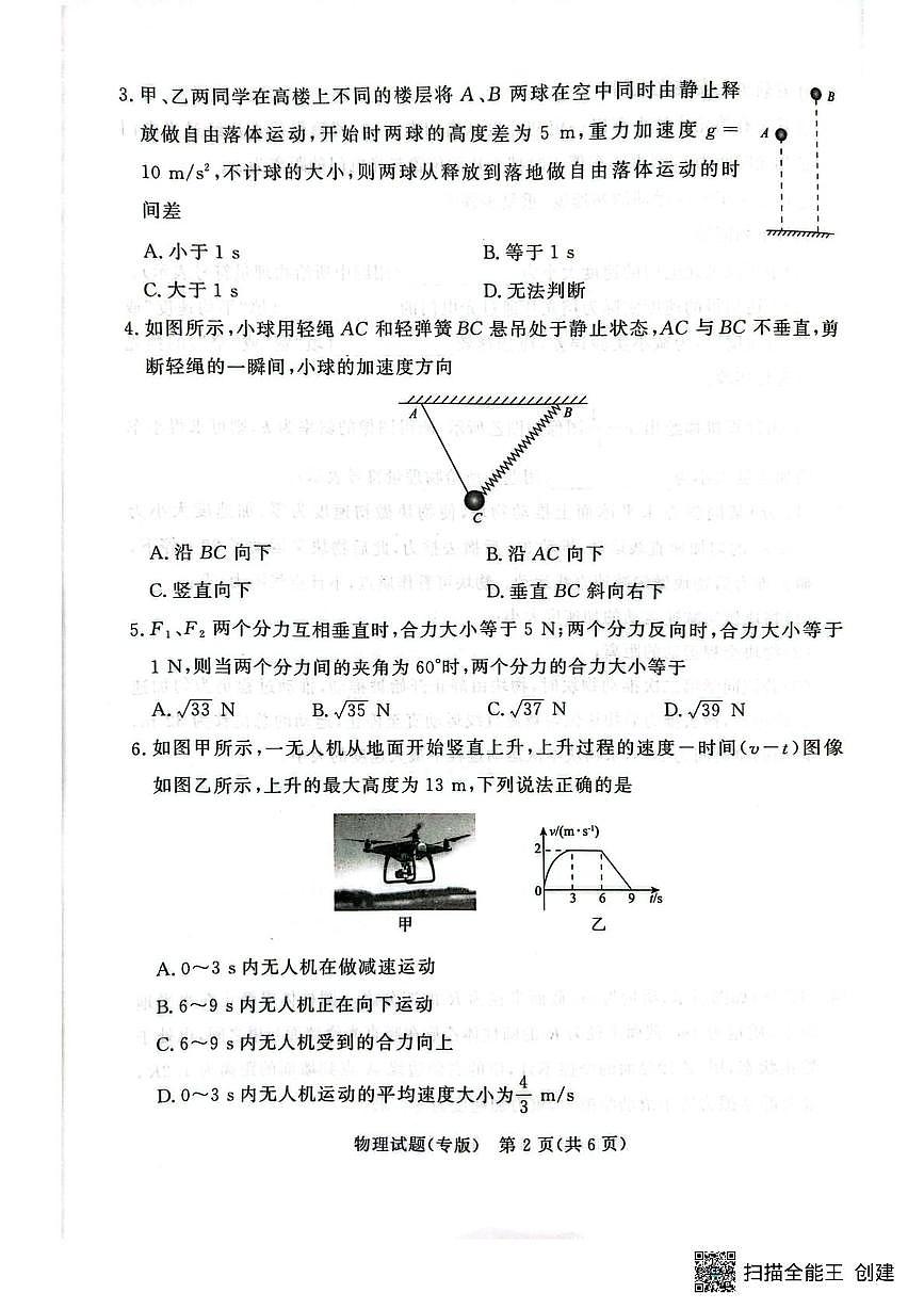 河南青桐鸣联考2025-2026学年高一上学期12月月考物理试题（含答案）第2页