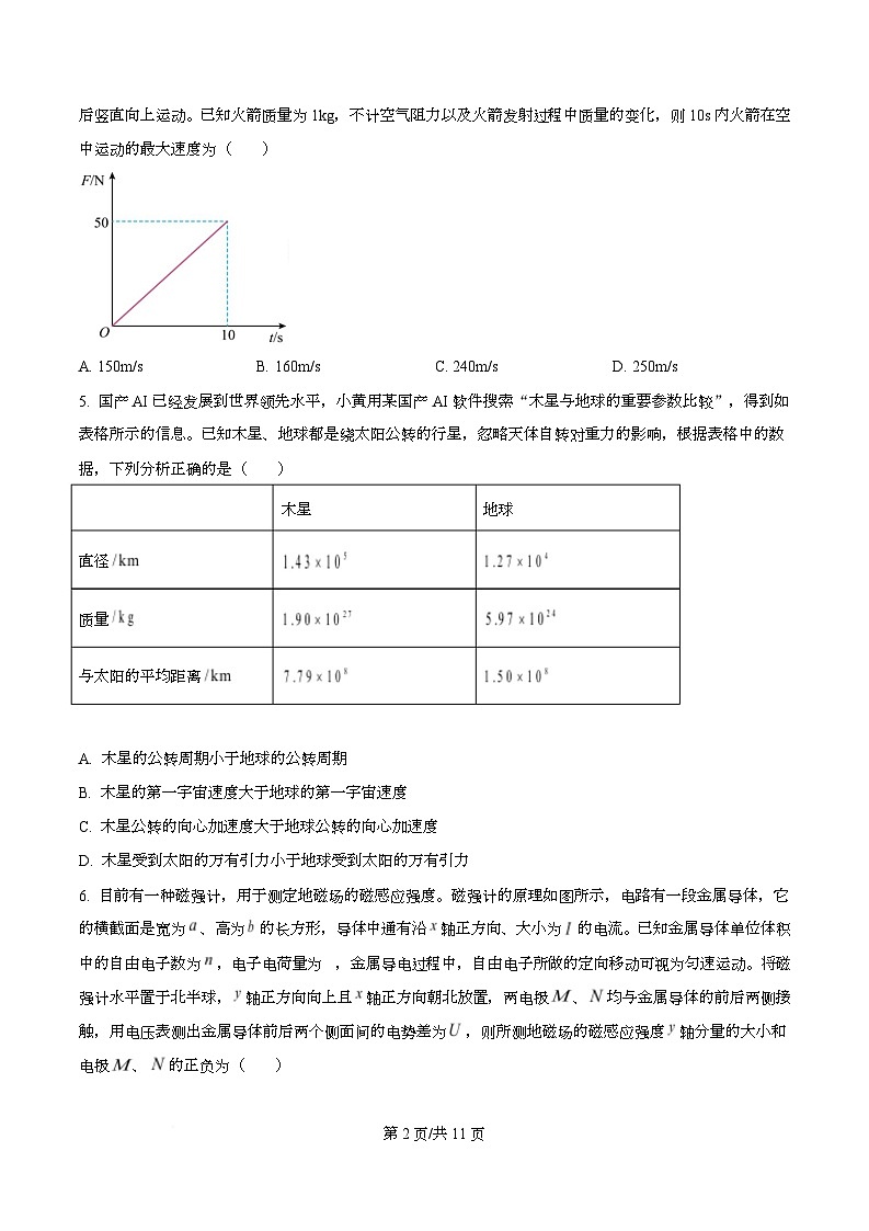 2026届浙江省县域教研联盟高三上学期一模物理试题（原卷版）第2页