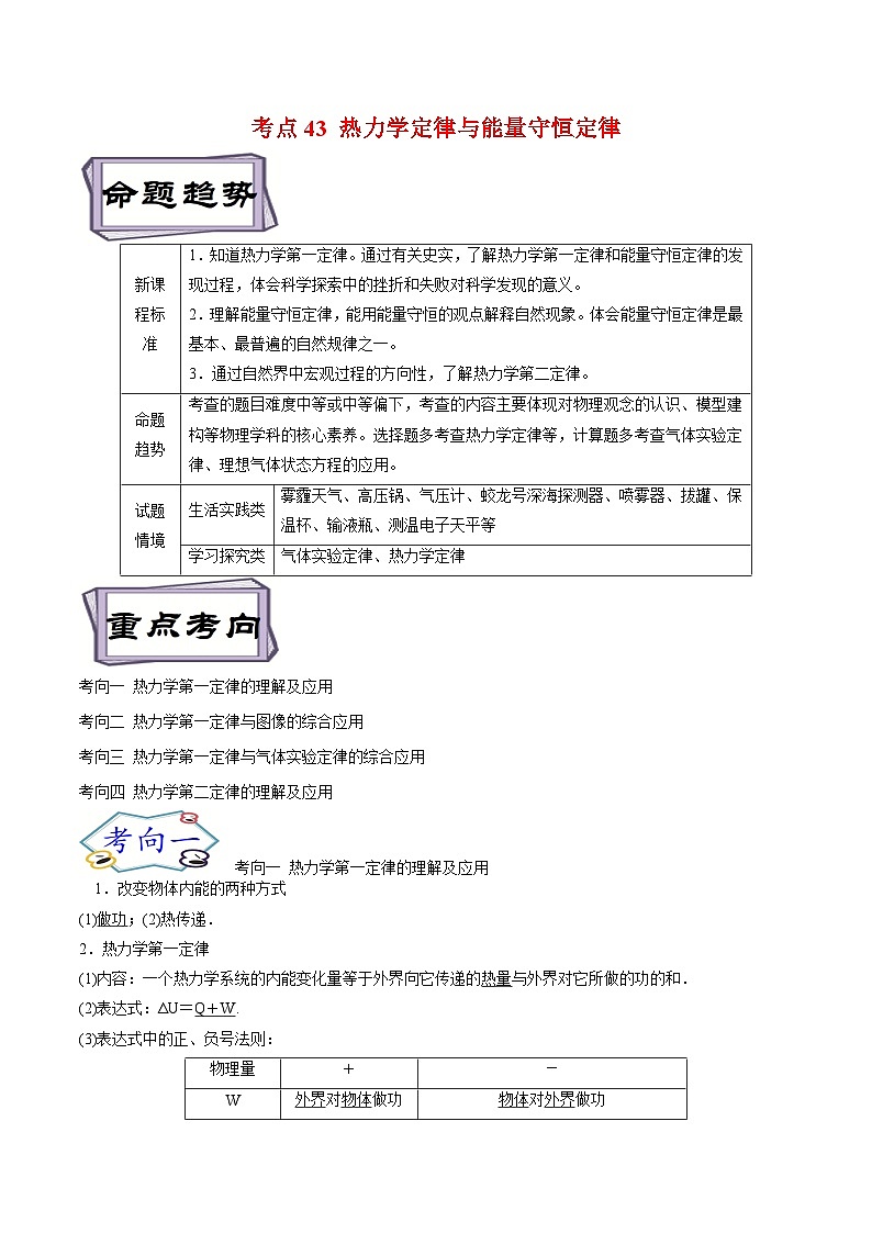 高考物理一轮复习考点分类训练13.4热学-热力学定律与能量守恒定律（解析版）第1页