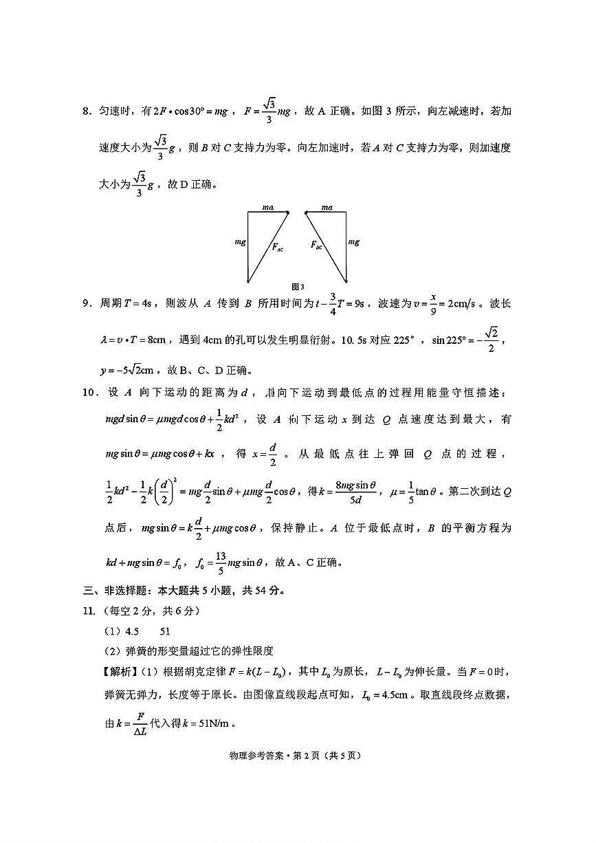 物理试卷答案-西南名校联盟2026届“3+3+3”高考备考诊断性联考（一）第2页