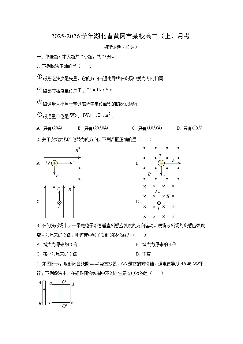 湖北省黄冈市某校2025-2026学年高二上学期10月月考物理试卷（学生版）第1页