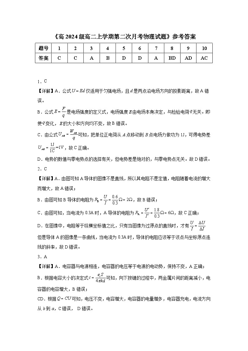 四川省达州市第一中学校2025-2026学年高二上学期第二学月考物理试题答案第1页