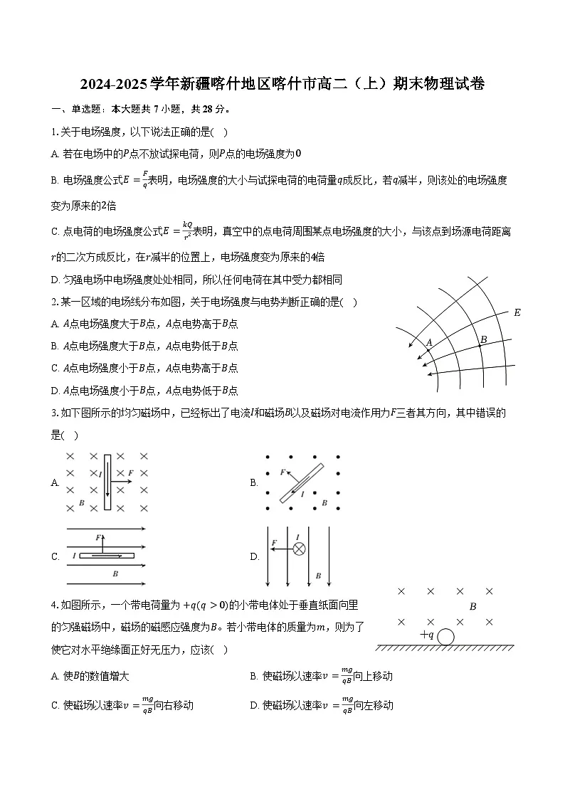 2024-2025学年新疆喀什地区喀什市高二（上）期末物理试卷（含答案）第1页