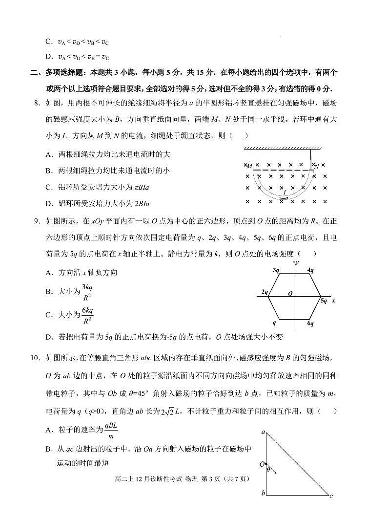 重庆育才中学校高2026届高二上12月诊断性考试物理试题第3页