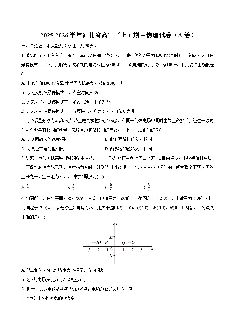2025-2026学年河北省高三（上）期中物理试卷（A卷）（含答案）第1页
