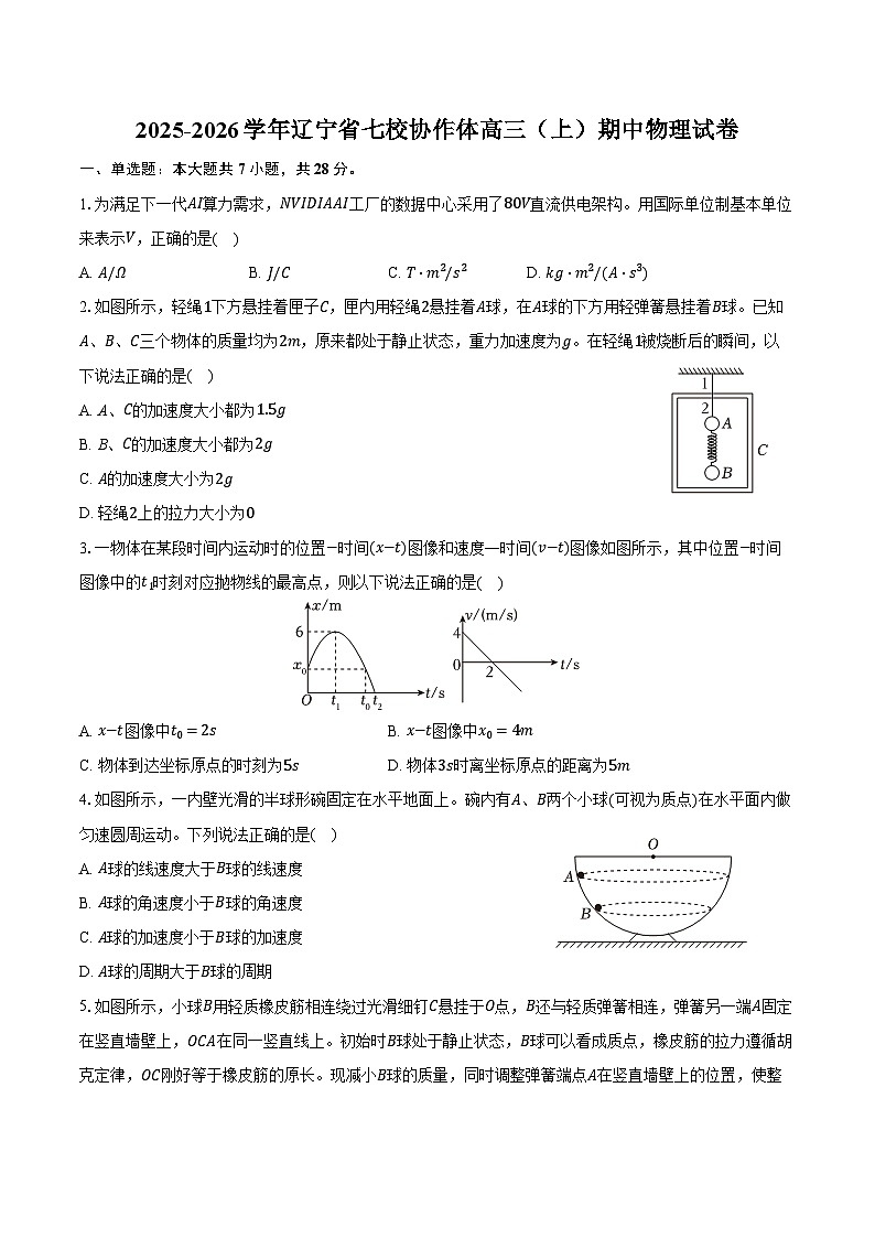2025-2026学年辽宁省七校协作体高三（上）期中物理试卷（含答案）第1页