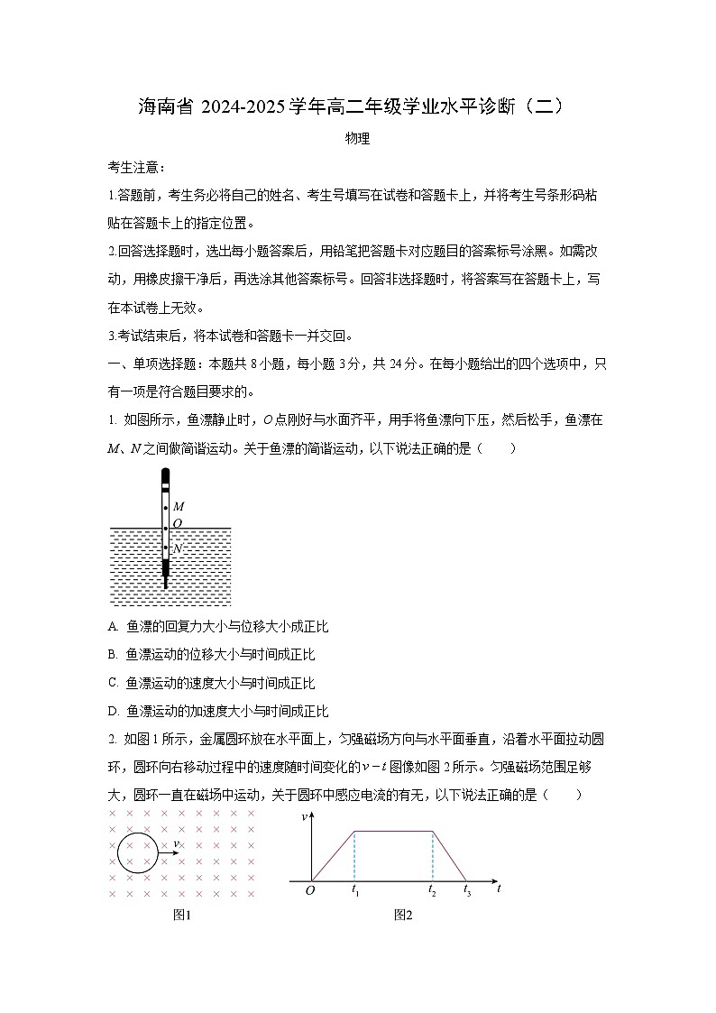 2024-2025学年海南省多校高二上学期1月期末考试物理试卷（学生版）第1页