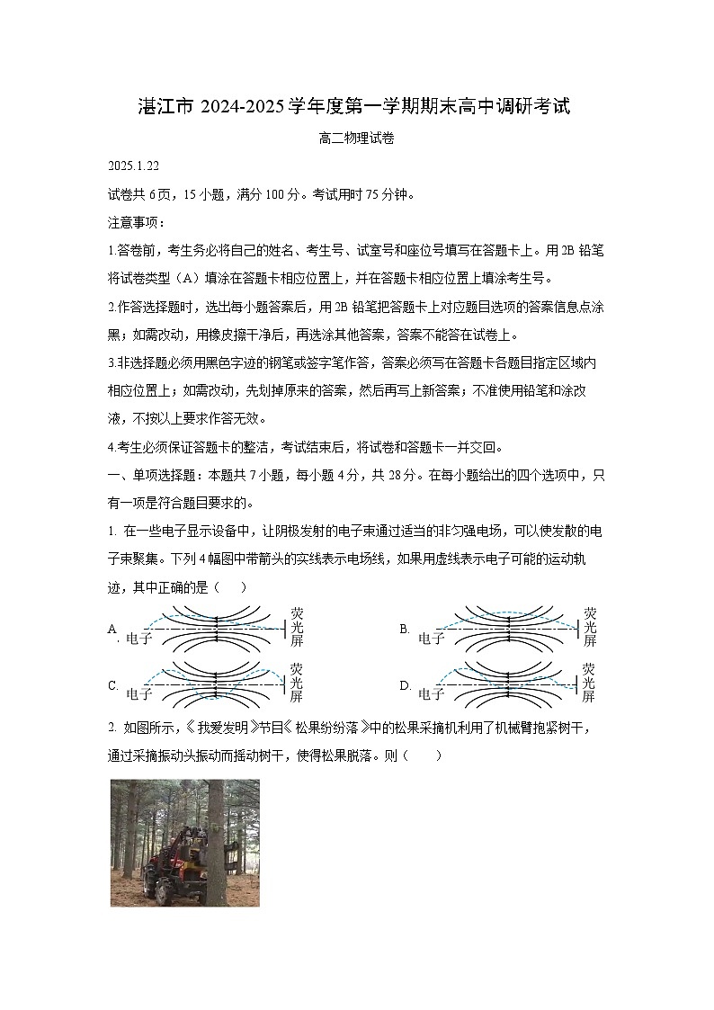 2024-2025学年广东省湛江市高二上学期期末调研测试物理试卷（学生版）第1页