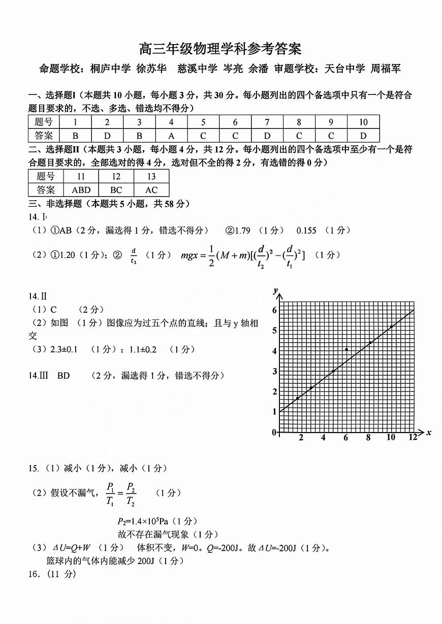 物理答案｜26届北斗星盟12月联考第1页