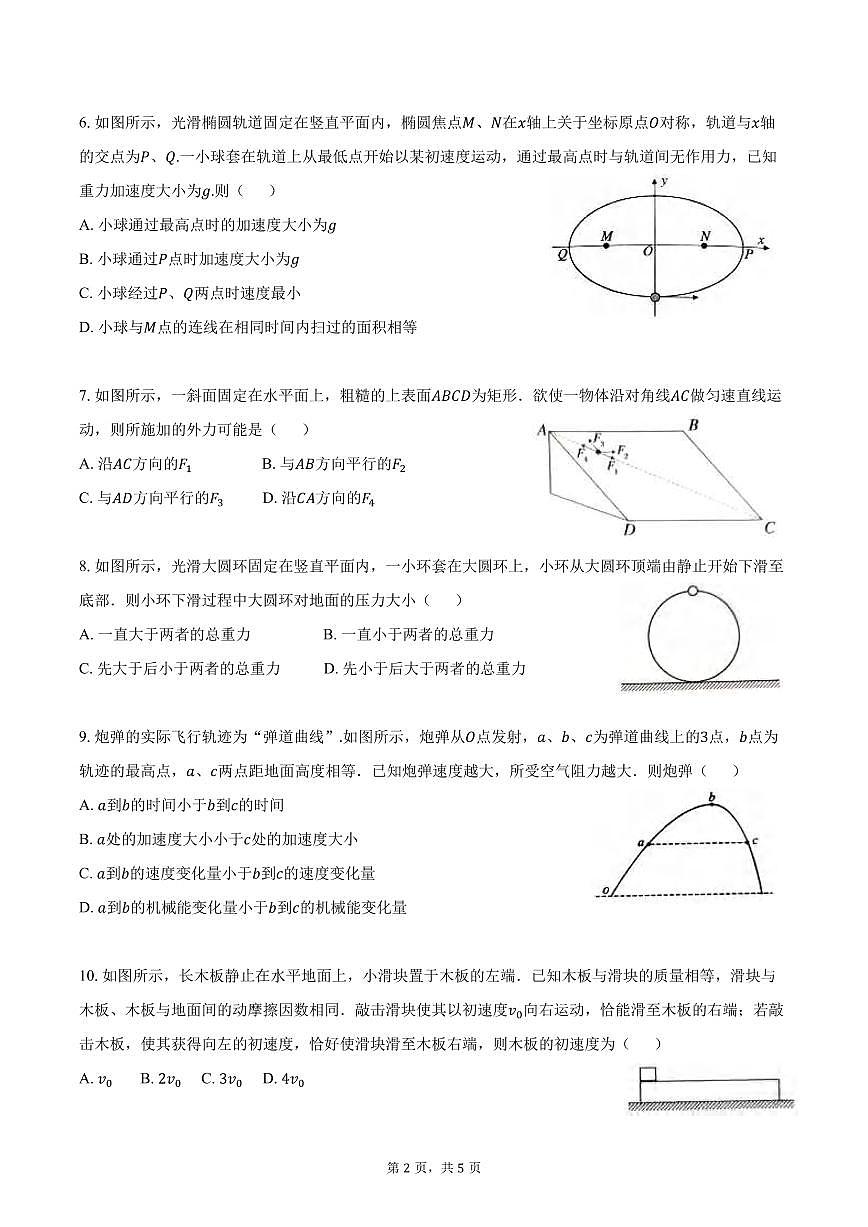 物理丨江苏省南通市2026届高三上学期10月调研测试试卷及答案第2页