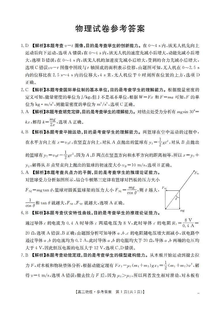 辽宁省2026届高三上学期12月联考物理答案第1页
