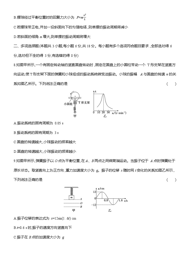 高二物理（人教版选择性必修一）试题阶段质量检测（二）机械振动（Word版附解析）第3页