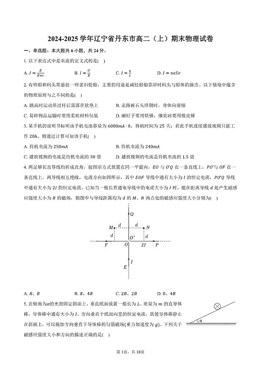 2024-2025学年辽宁省丹东市高二（上）期末物理试卷（含解析）第1页
