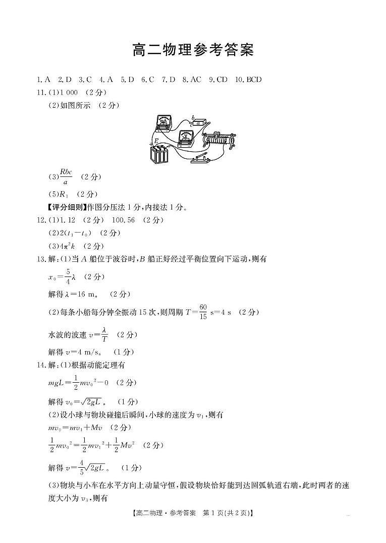 广东省H7联盟2025-2026学年高二上学期12月大联考物理答案第1页