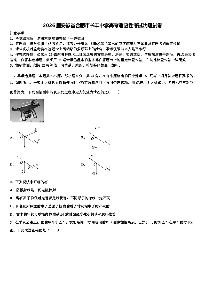 2026届安徽省合肥市长丰中学高考适应性考试物理试卷含解析第1页