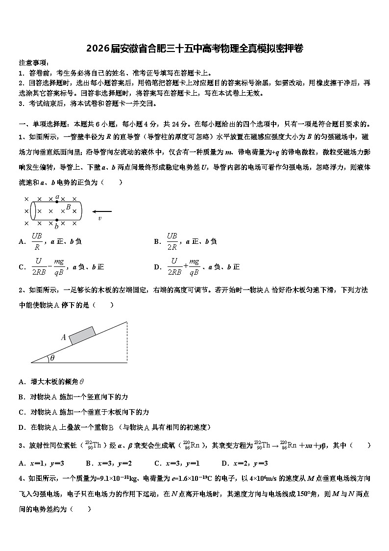 2026届安徽省合肥三十五中高考物理全真模拟密押卷含解析第1页