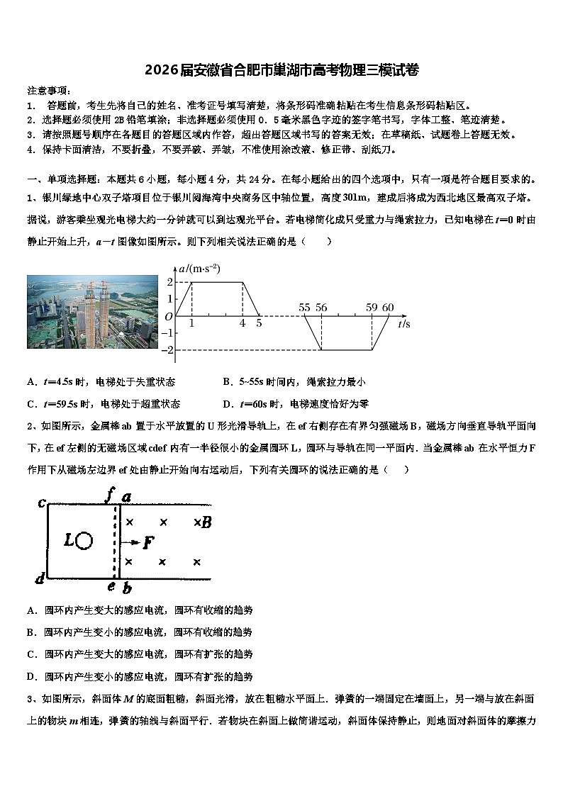 2026届安徽省合肥市巢湖市高考物理三模试卷含解析第1页