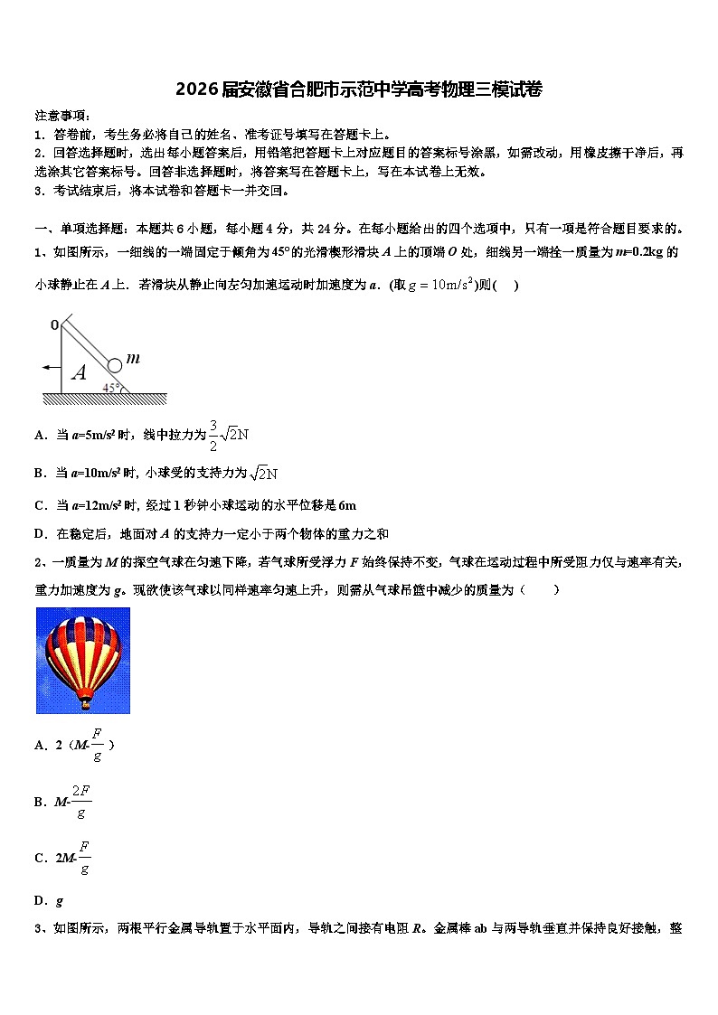 2026届安徽省合肥市示范中学高考物理三模试卷含解析第1页
