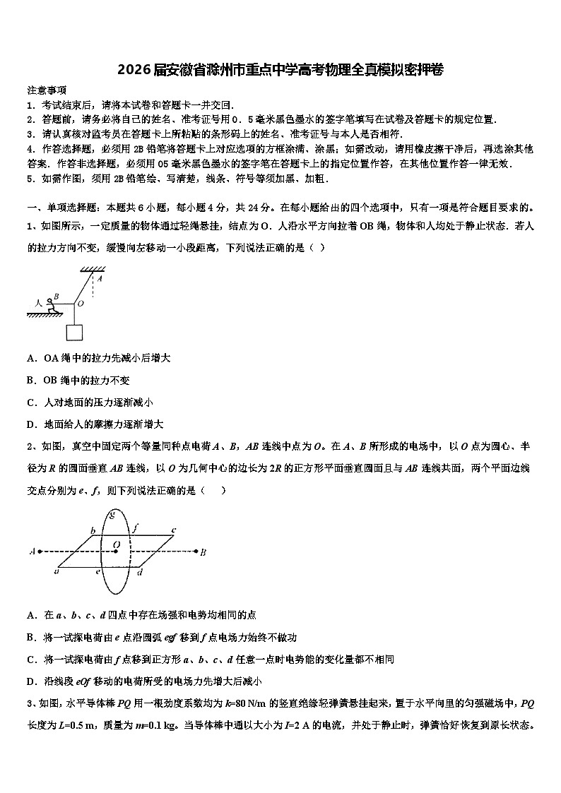 2026届安徽省滁州市重点中学高考物理全真模拟密押卷含解析第1页