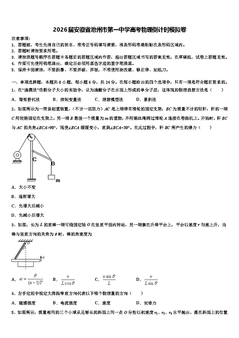 2026届安徽省池州市第一中学高考物理倒计时模拟卷含解析第1页