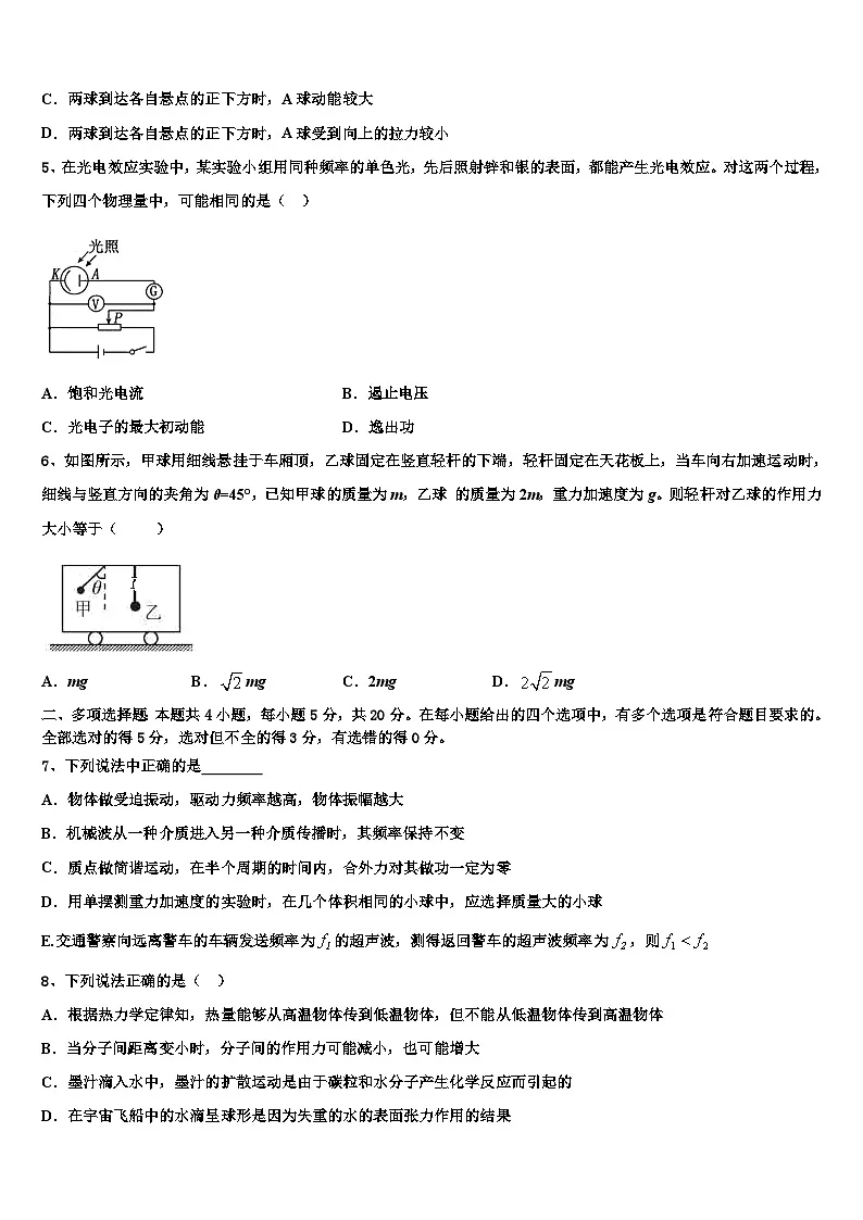 2026届安徽省池州市高考仿真卷物理试题含解析第2页