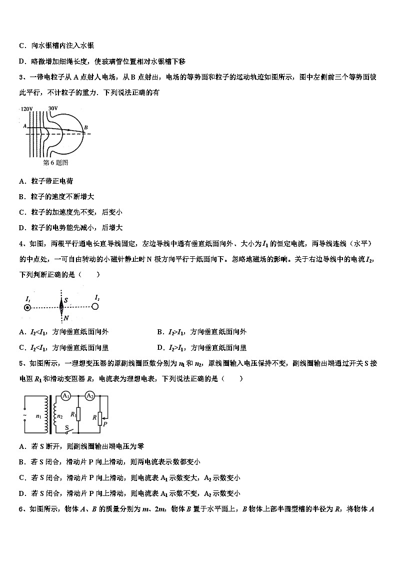 2026届安徽省亳州市第二中学高考物理三模试卷含解析第2页