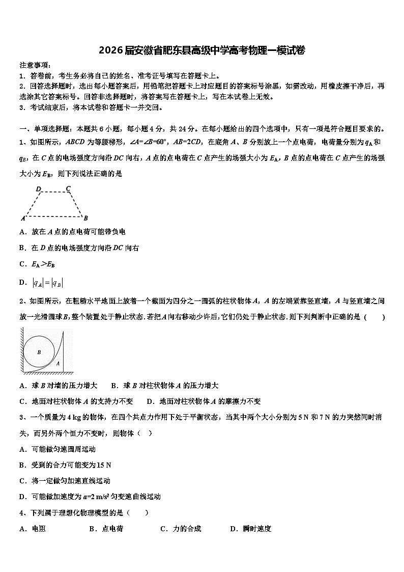 2026届安徽省肥东县高级中学高考物理一模试卷含解析第1页